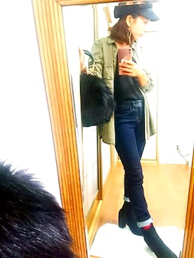 「カーキ色」｜「アイテム（ブラック系）」を使った、hibi✡さん（レディース・150cm）の秋コーディネート