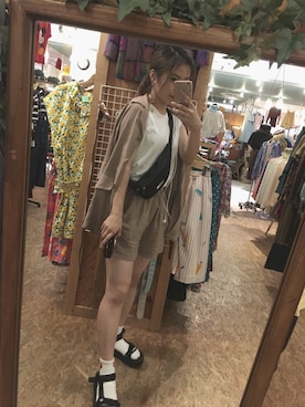「select MOCA（セレクトモカ）のアイテム（セットアップ）」を使った、Kahoさん（レディース・153cm）の夏コーディネート