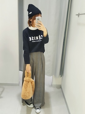 「NANO universe（ナノユニバース）のアイテム（ハンチング/ベレー帽）」を使った、Fukuco✯さん（レディース・164cm）の秋コーディネート