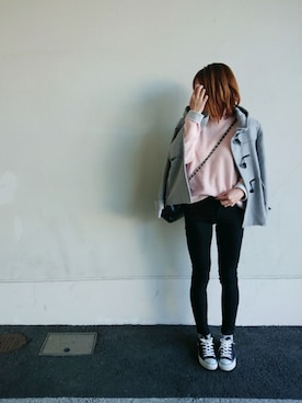 「ゆるニット」｜「アイテム（ダッフルコート）」を使った、Fukuco✯さん（レディース・164cm）の冬コーディネート