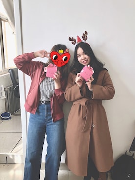 「アイテム（ステンカラーコート、レッド系）」を使った、JaneeLysさん（レディース・165cm）の春コーディネート