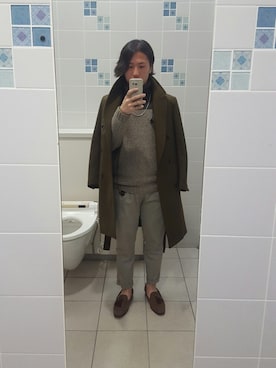 「タッセルローファー」｜「アイテム（ダウンジャケット/コート）」を使った、Ryohsukeさん（メンズ・169cm）の冬コーディネート