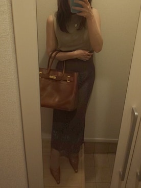 「Noble（ノーブル）のリバーレーススカート◆（スカート、ブラウン系）」を使った、ナオさん（レディース・155cm）の春コーディネート