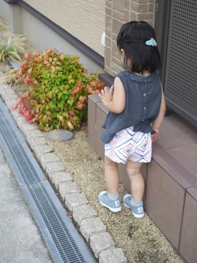 「襟付きトップス」｜「アイテム（スリッポン）」を使った、minichieさん（キッズ・90cm）の秋コーディネート