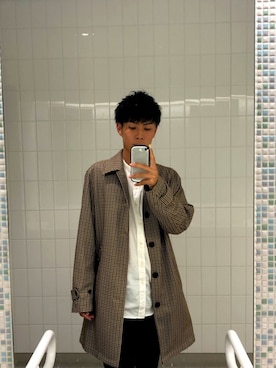 「ガンクラブチェックコート」｜たーにーさん（メンズ・173cm）の秋コーディネート