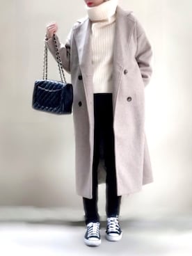 「ZOZO（ゾゾ）のスリムテーパードデニムパンツ（パターンオーダー）／ブラック［WOMEN］（デニムパンツ）」を使った、ange⭐︎さん（レディース・165cm）の冬コーディネート