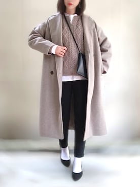 「ZOZO（ゾゾ）のスリムテーパードデニムパンツ（パターンオーダー）／ブラック［WOMEN］（デニムパンツ）」を使った、ange⭐︎さん（レディース・165cm）の冬コーディネート