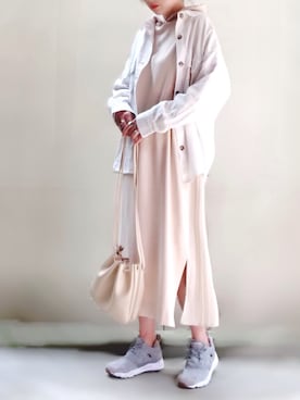 「MAYSON GREY（メイソングレイ）の【socolla】バックプリーツワンピース（ワンピース）」を使った、ange⭐︎さん（レディース・165cm）の春コーディネート