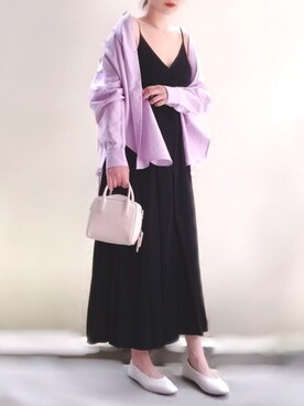 「パープル×黒」｜「アイテム（パンプス）」を使った、ange⭐︎さん（レディース・165cm）の春コーディネート