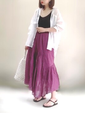 「マキシスカート」｜「アイテム（ビーチサンダル）」を使った、ange⭐︎さん（レディース・165cm）の夏コーディネート