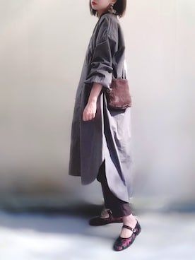 「ノーカラーシャツ」｜「アイテム（シャツワンピース）」を使った、ange⭐︎さん（レディース・165cm）の秋コーディネート