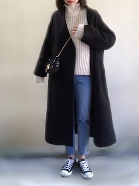 「ZOZO（ゾゾ）のスリムテーパードデニムパンツ［WOMEN］（デニムパンツ）」を使った、ange⭐︎さん（レディース・165cm）の秋コーディネート