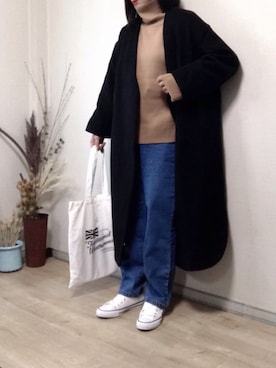 「ap retro（アプレトロ）のストレートデニムパンツ【ZOZO限定アイテム】（デニムパンツ）」を使った、ange⭐︎さん（レディース・165cm）の冬コーディネート