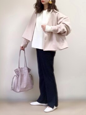 「春ニット」｜「アイテム（ノーカラージャケット）」を使った、ange⭐︎さん（レディース・165cm）の冬コーディネート