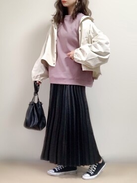 「レザースカート」｜「アイテム（マウンテンパーカー）」を使った、ange⭐︎さん（レディース・165cm）の冬コーディネート