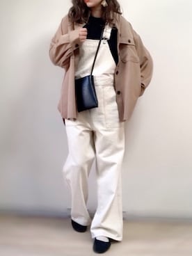 「シャツジャケット」｜「アイテム（オールインワン・サロペット）」を使った、ange⭐︎さん（レディース・165cm）の冬コーディネート