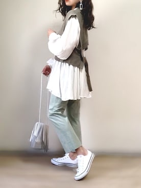 「ニットベスト」｜「アイテム（チュニック）」を使った、ange⭐︎さん（レディース・165cm）の春コーディネート