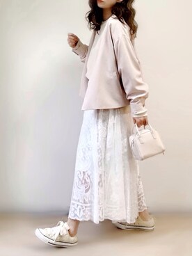 「レーススカート」｜「アイテム（ノーカラージャケット）」を使った、ange⭐︎さん（レディース・165cm）の春コーディネート