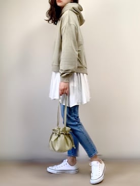 「reca（レカ）のアイテム（パーカー）」を使った、ange⭐︎さん（レディース・165cm）の春コーディネート