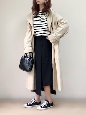 「ラップスカート」｜「アイテム（トレンチコート）」を使った、ange⭐︎さん（レディース・165cm）の春コーディネート