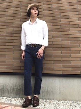 「Hender Scheme（エンダースキーマ）のアイテム（帽子）」を使った、mino さん（メンズ・168cm）の夏コーディネート