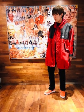 「アイテム（ミリタリージャケット、レッド系）」を使った、hyshmt04さん（メンズ・180cm）の秋コーディネート