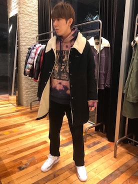 「HYSTERIC GLAMOUR（ヒステリックグラマー）のアイテム（ステンカラーコート）」を使った、hyshmt04さん（メンズ・180cm）の冬コーディネート
