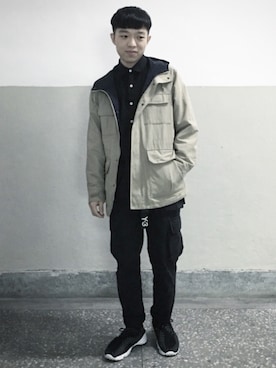 「Y-3（ワイスリー）のアイテム（その他）」を使った、黃浩峻さん（メンズ・168cm）の冬コーディネート