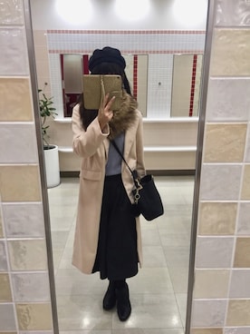 「archives（アルシーヴ）のアイテム（チェスターコート）」を使った、maju☆*:.｡. ♪さん（レディース・161cm）の冬コーディネート