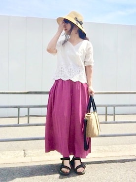 「ペーパーバッグ」｜「アイテム（その他）」を使った、maju☆*:.｡. ♪さん（レディース・161cm）の春コーディネート
