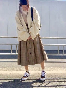 「ハイウエストスカート」｜「アイテム（ブルゾン）」を使った、maju☆*:.｡. ♪さん（レディース・161cm）の秋コーディネート