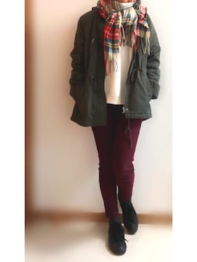 「H&M（エイチ・アンド・エム）のアイテム（モッズコート）」を使った、 n e z u ❀さん（レディース・158cm）の冬コーディネート