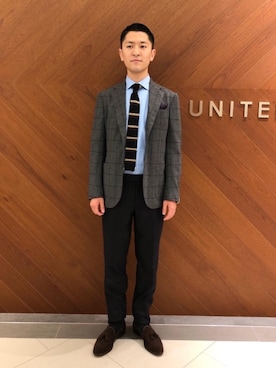 「UNITED ARROWS（ユナイテッドアローズ）の<UNITED ARROWS> イージーケアー サテン セミワイド（シャツ/ブラウス）」を使った、丹羽 和希さん（メンズ・175cm）の夏コーディネート