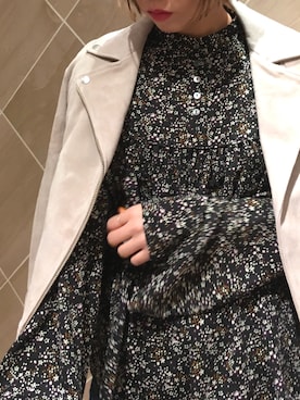 「NANO universe（ナノユニバース）のアイテム（ライダースジャケット）」を使った、nano・universe 阿倍野 STAFFさん（レディース・160cm）の冬コーディネート