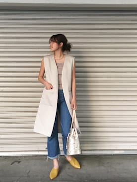 「アイテム（トップス、ベージュ系）」を使った、sudo shihoさん（レディース・168cm）の春コーディネート