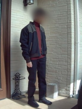 「ハイネックニット」｜「アイテム（ブルゾン）」を使った、めりーさん（メンズ・168cm）の冬コーディネート