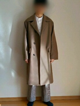 「ノーカラーシャツ」｜「アイテム（ステンカラーコート）」を使った、めりーさん（メンズ・168cm）の秋コーディネート