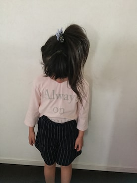 「petit main（プティマイン）のアイテム（Tシャツ/カットソー、ピンク系）」を使った、かんちゃんさん（キッズ・80cm）の春コーディネート