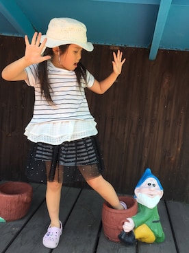 「GLOBAL WORK（グローバルワーク）のアイテム（Tシャツ/カットソー、ホワイト系）」を使った、かんちゃんさん（キッズ・80cm）の夏コーディネート