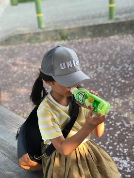 「GLOBAL WORK（グローバルワーク）のアイテム（スカート、ベージュ系）」を使った、かんちゃんさん（キッズ・80cm）の春コーディネート
