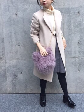 「ピンクベージュ」｜「アイテム（その他アウター）」を使った、Loungedressさん（レディース・160cm）の冬コーディネート