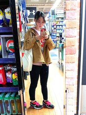 「アイテム（トートバッグ、レッド系）」を使った、❤🐻くまみ🐻❤さん（レディース・154cm）の春コーディネート