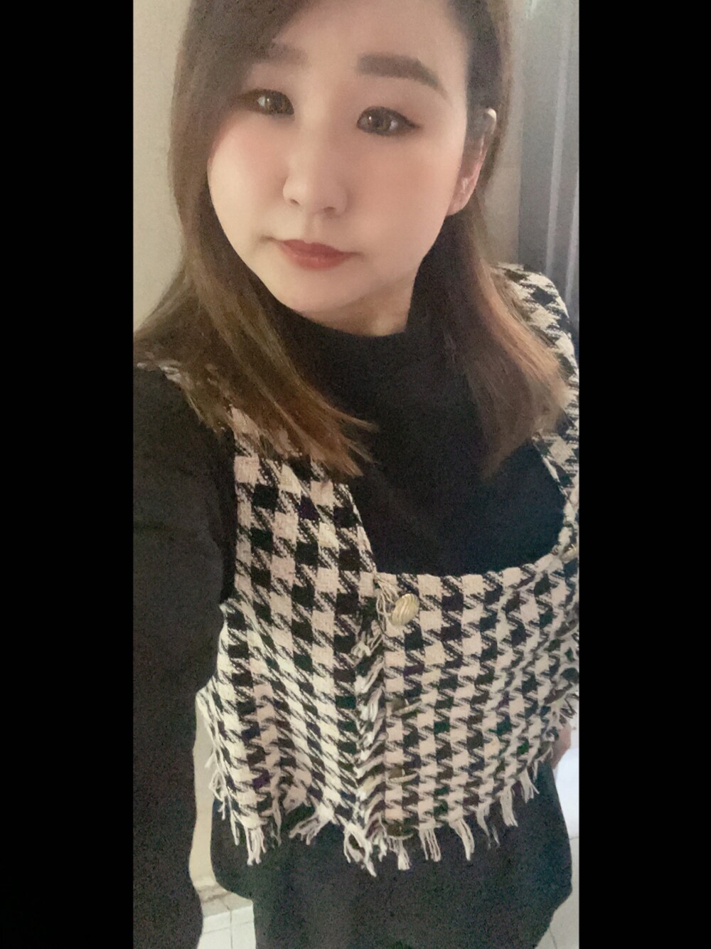 「大寒、冬、千鳥柄」｜「ZARA WOMANのアイテム（ベスト、その他）」を使った、Vedis.Kさん（レディース・150cm）の冬コーディネートの1枚目の写真