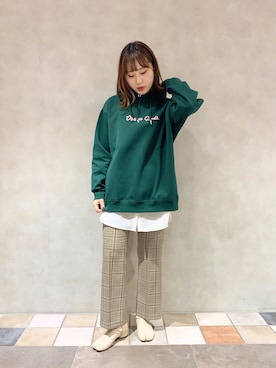 「アイテム（パーカー、グリーン系）」を使った、maaahoさん（レディース・160cm）の春コーディネート