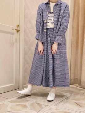 「リネンシャツ」｜「アイテム（ブルゾン）」を使った、マチイさん（レディース・158cm）の春コーディネート
