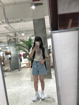 「韓国旅行」｜「アイテム（シューズ）」を使った、ケイさん（レディース・155cm）の夏コーディネート