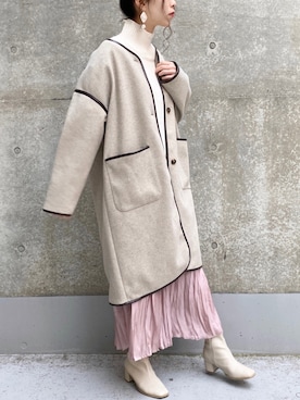 「オーバーコート」｜「アイテム（ノーカラーコート）」を使った、きーちゃんさん（レディース・159cm）の冬コーディネート