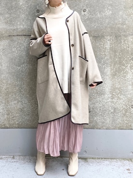「オーバーコート」｜「アイテム（ノーカラーコート）」を使った、きーちゃんさん（レディース・159cm）の冬コーディネート