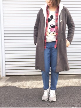 「ミッキーT」｜「アイテム（ダウンジャケット/コート）」を使った、あじゅんさん（レディース・158cm）の春コーディネート