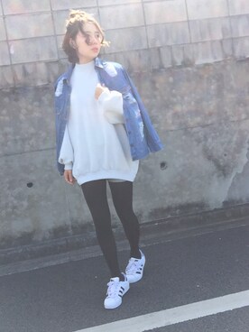 「親子でおそろい」｜「アイテム（デニムジャケット）」を使った、あじゅんさん（レディース・158cm）の春コーディネート